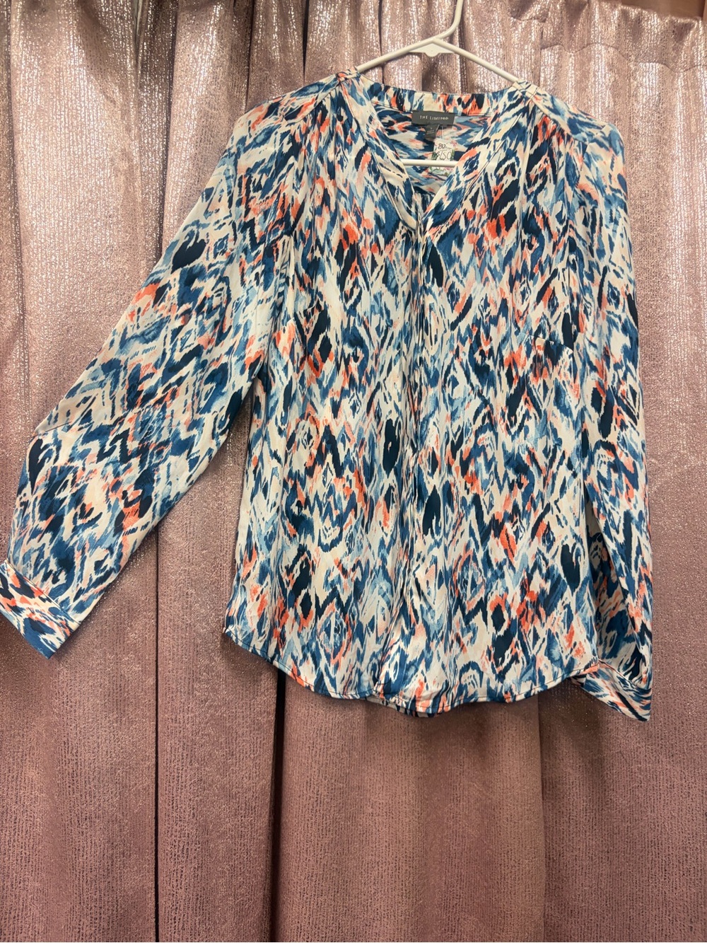 The Limited Blue and Coral Abstract Print Blouse